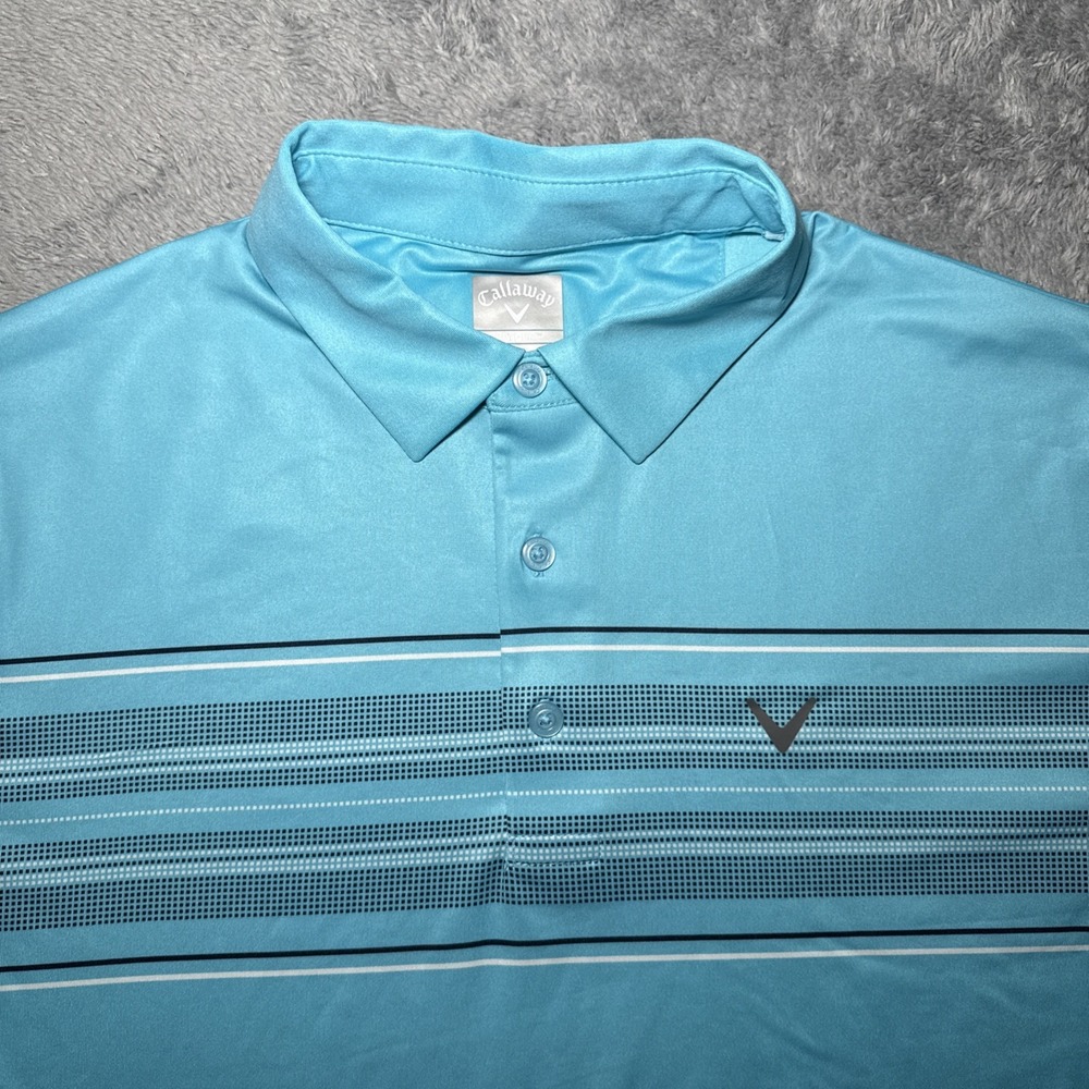 Callaway Opti Dri Blue & Black Striped Short Sleeve Polyester Golf Polo SZ M